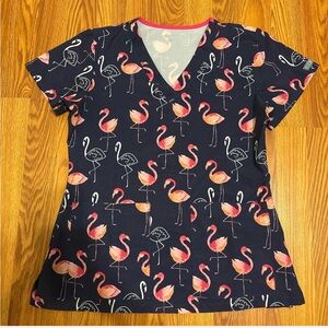 Flamingo Print Scrub Top
